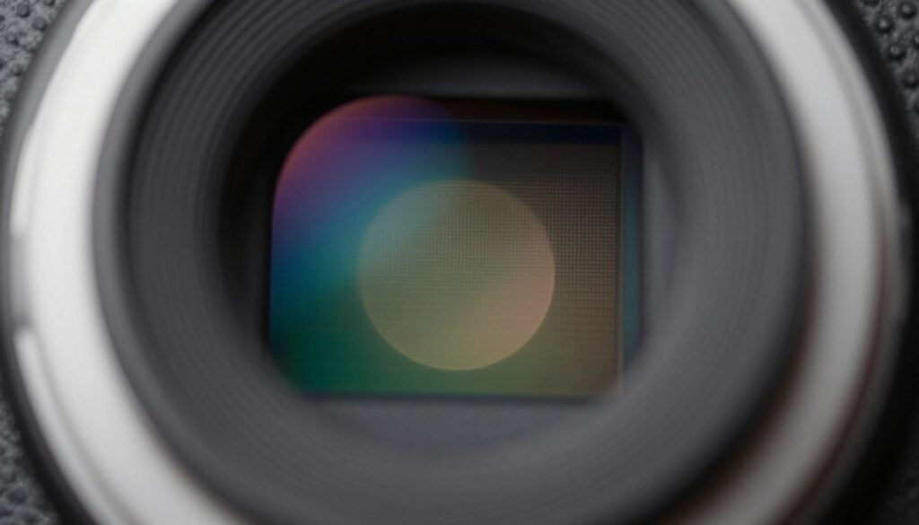 A highly detailed close-up of a camera sensor surrounded by a blurred aperture, showcasing a gradient of colors and textures in the depth of field. In the foreground, the sensor is illuminated with soft, diffused lighting, highlighting its microstructures and pixel grid. The middle ground features a shallow depth of field effect, with a beautiful bokeh created by varying circular light patterns, simulating different aperture settings. The background is a smooth gradient, blending softly into a darkened space to enhance the sensor's features. The atmosphere is technical yet artistic, reflecting the complexity and precision of camera technology. No text or logos present; focus purely on the visual representation of depth of field and sensor details. A highly detailed close-up of a camera sensor surrounded by a blurred aperture, showcasing a gradient of colors and textures in the depth of field. In the foreground, the sensor is illuminated with soft, diffused lighting, highlighting its microstructures and pixel grid. The middle ground features a shallow depth of field effect, with a beautiful bokeh created by varying circular light patterns, simulating different aperture settings. The background is a smooth gradient, blending softly into a darkened space to enhance the sensor's features. The atmosphere is technical yet artistic, reflecting the complexity and precision of camera technology. No text or logos present; focus purely on the visual representation of depth of field and sensor details.